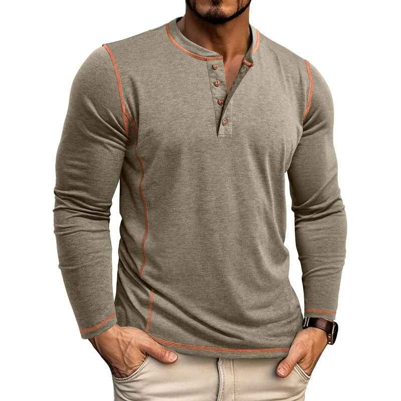 European And American Men's Henley Shirt With Four-button Top