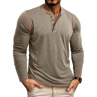 European And American Men's Henley Shirt With Four-button Top