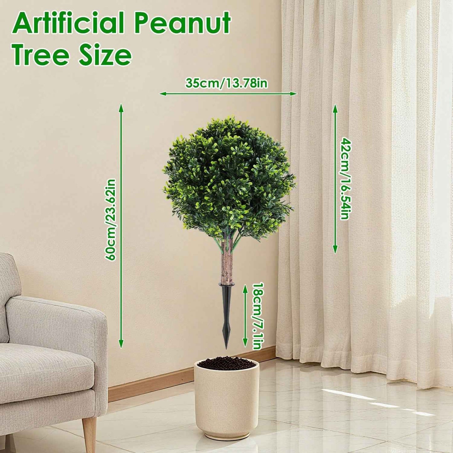 2 Packs Faux Boxwood Ball Trees - Artificial Topiary with Ground Spike