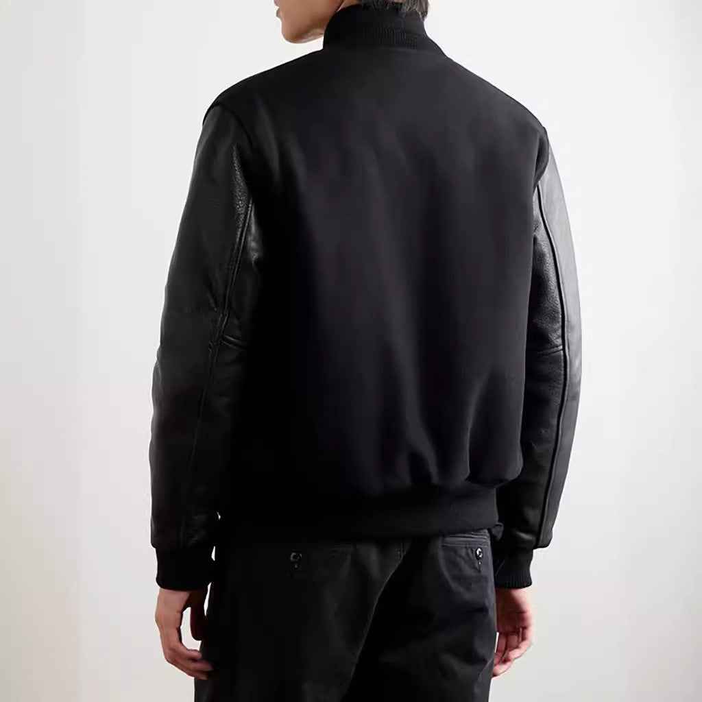 Men's PU Leather Sleeve Spliced Flight Jacket