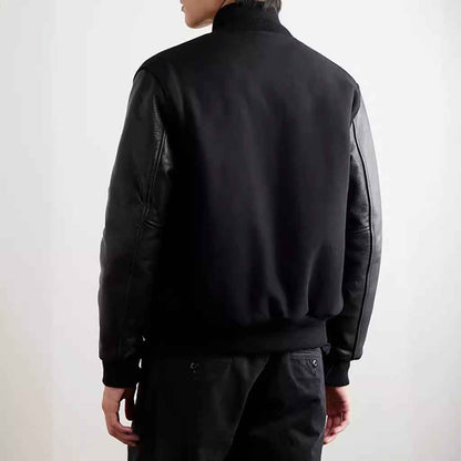 Men's PU Leather Sleeve Spliced Flight Jacket