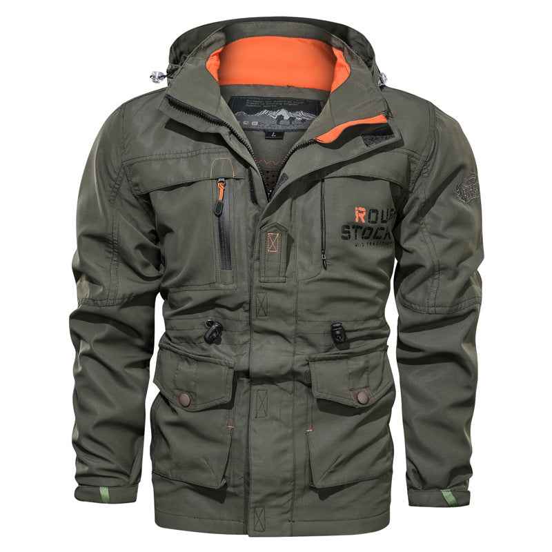 Men's Hooded Outdoor Jacket - Medium-Long Plus Size Casual Coat