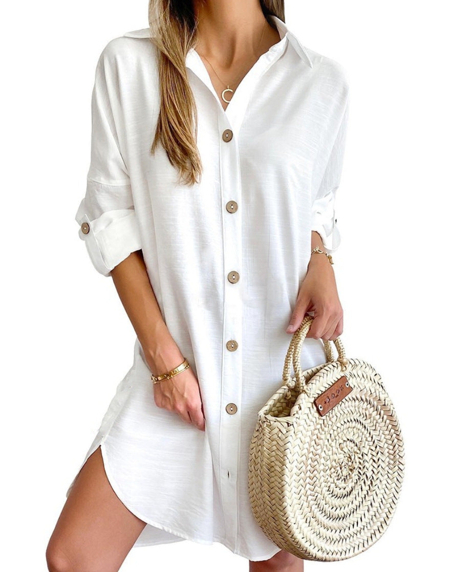 Autumn Casual Long Sleeve Lapel Button Shirt Dress - Women's Professional Style