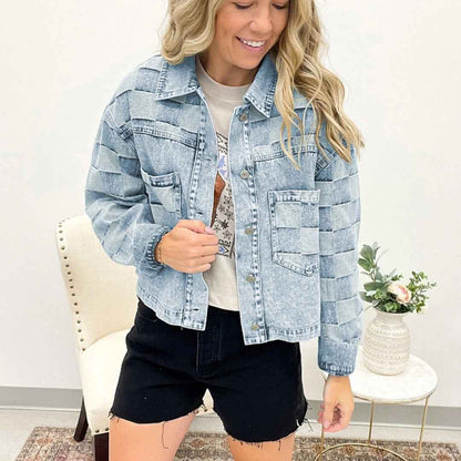 Women's Loose Casual Checkered Denim Jacket