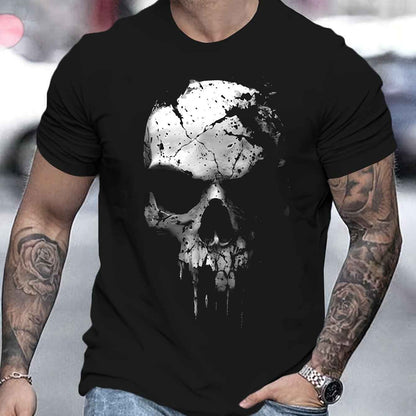 Men's 3D Shattered Skull T-Shirt - Cool Digital Print Round Neck Summer Tee