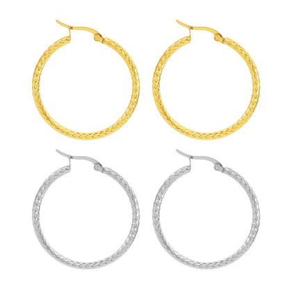 18K Gold-plated Dense Emboss Round Ring Earrings Advanced Sense - DropOnline.co
