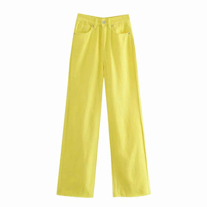 Women's High Waist Colorful Jeans Loose Slimming Wide Leg Pants