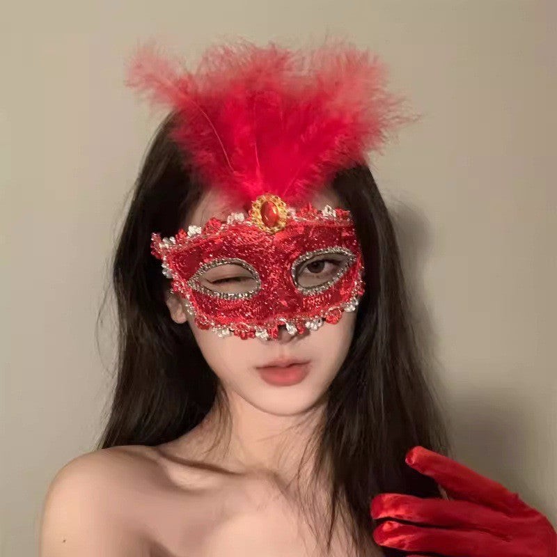 Halloween Half Face Mask - Werewolf White Design
