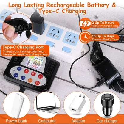 990FT Range Dog Wireless Fence Remote Training Collar IPX6 Waterproof Receiver With 0-9 Levels Beep Vibration Shock Mode 4 Channels Rechargeable Transmitter System - DropOnline.co
