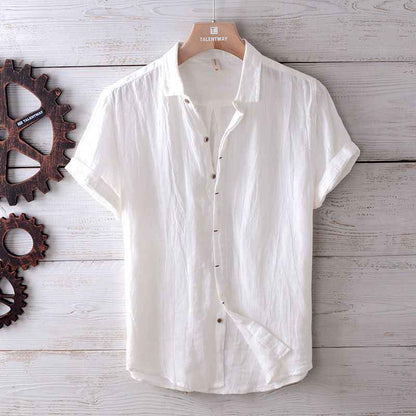 Men's Solid Color Retro Distressed Linen Shirt - Fashion Casual Button-Up