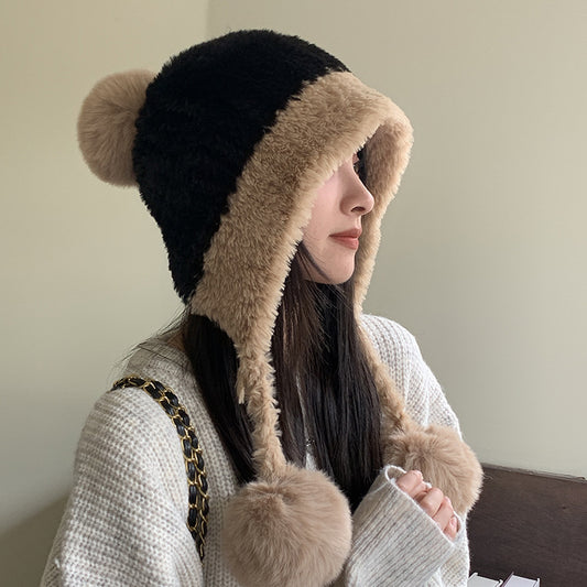 Fleece-Lined Thickened Knit Woolen Cap - Warm Ear Protection Hat with Pom-Pom