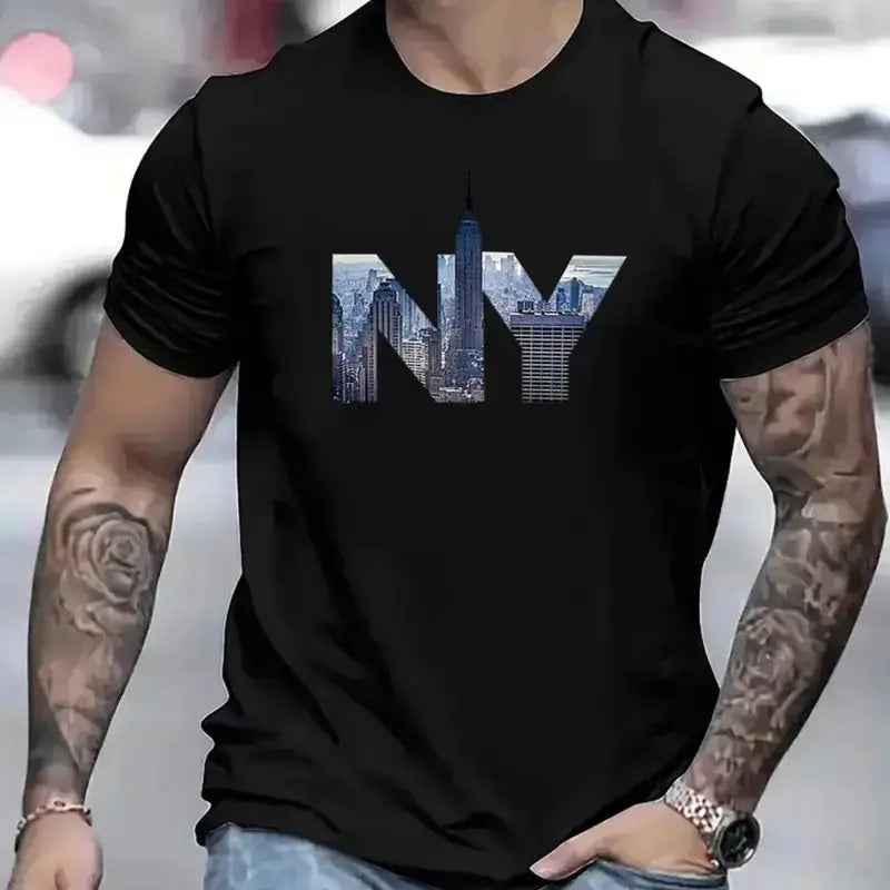 Men's Printed Short Sleeve T-Shirt - Casual Graphic Summer Tee