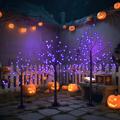 Halloween Spooky Tree Set - 3 Pack with Purple Lights (4FT, 5FT, 6FT)