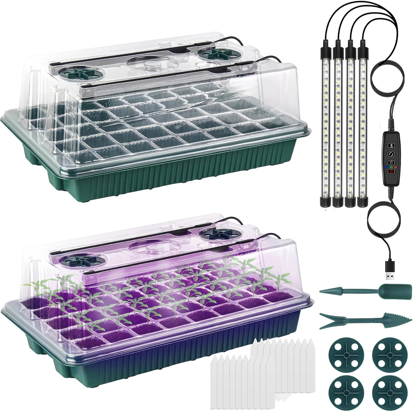 2 Pcs Plant Propagation Station With Grow Light, Seedling Starter Trays With Timing Controller, Plant Tray For Seeds Growing Starting