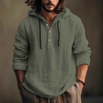 Men's Cotton Linen Hooded Shirt - Long Sleeve Casual Daily Sweater