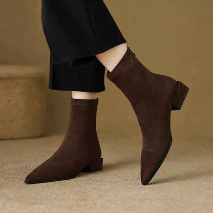 Stretchy Plus-size Fleece-lined Warm Pointed Suede Martin Boots