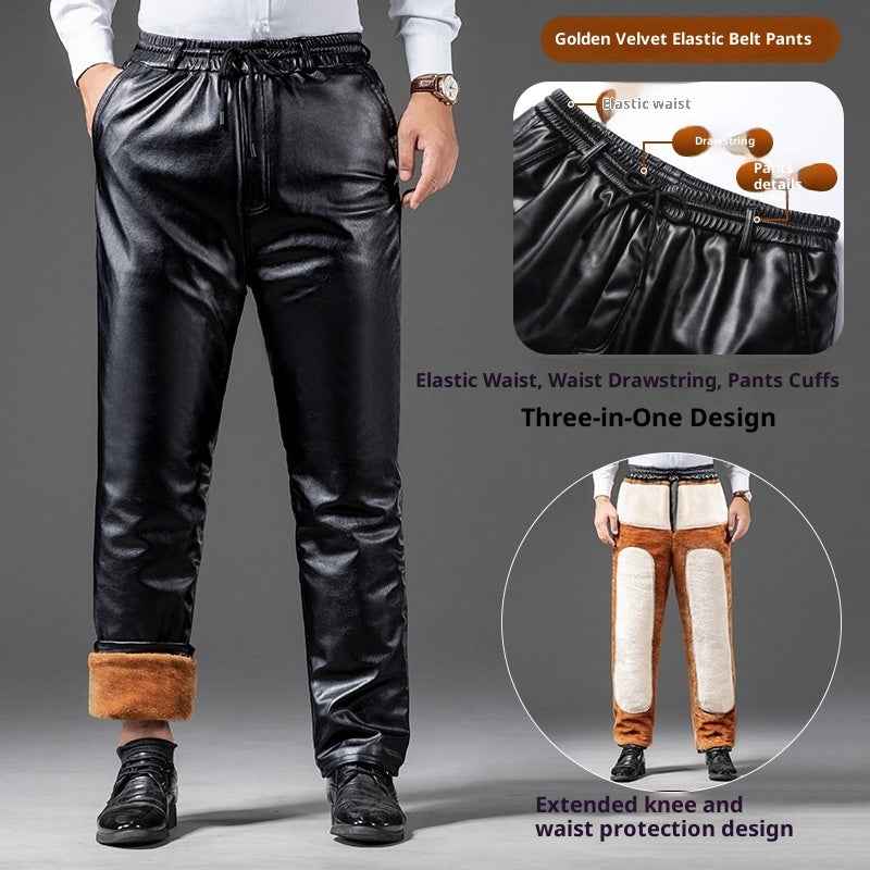 Winter Fleece-lined Plus Thick And Wide Leather Coat For Men