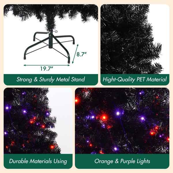 6-foot Artificial Black Christmas Tree with LED Lights - 900 Tips Curved Design - DropOnline.co