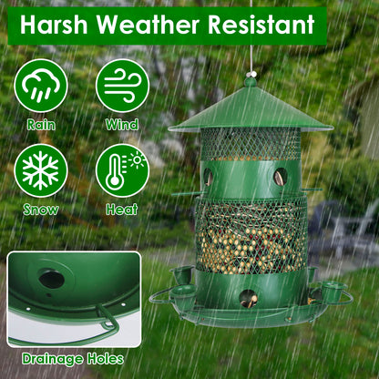 1Pc Wild Bird Feeder Squirrel-Proof Chew-Proof Metal Bird Seed Feeder Outdoor Hanging Bird Feeder With 360 Degree Circular Perches Water Cups For Yard Garden Patio - DropOnline.co