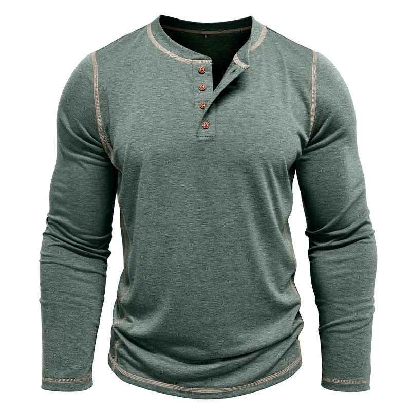 European And American Men's Henley Shirt With Four-button Top