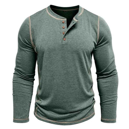 European And American Men's Henley Shirt With Four-button Top