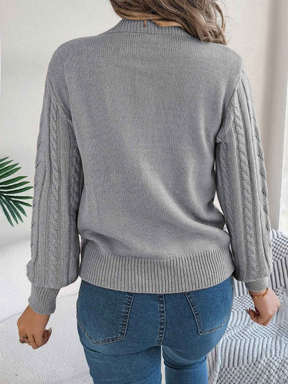 Women Casual Solid Color Hollow Out Lantern Sleeve Pullover Sweater