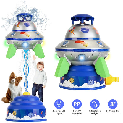 UFO Water Sprinkler Outdoor Summer Rocket Toy With Colorful LED Lights 360° Spinning 1.64FT To 6.56FT Adjustable Height Birthday Summer Gift For Girls Boys Aged 3+ Years Old GPCT5465