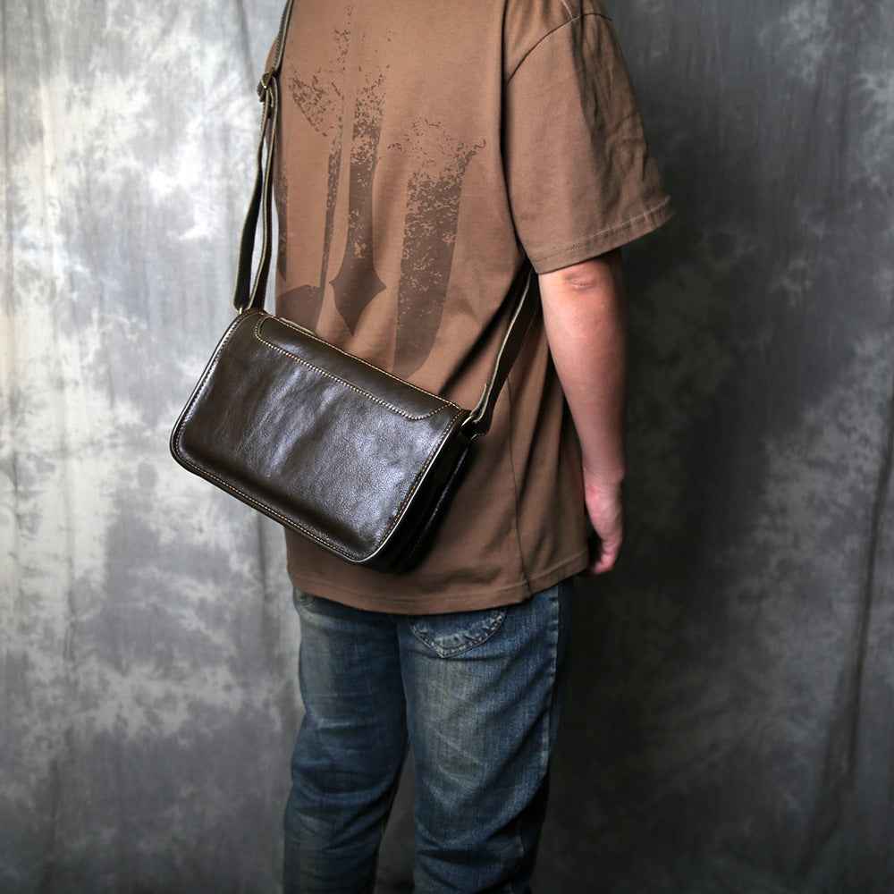 Men's Genuine Leather Crossbody Shoulder Bag Handmade
