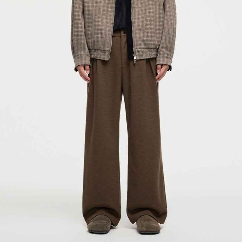 Men's Straight Fleece-lined Casual Wool Trousers