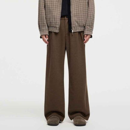 Men's Straight Fleece-lined Casual Wool Trousers