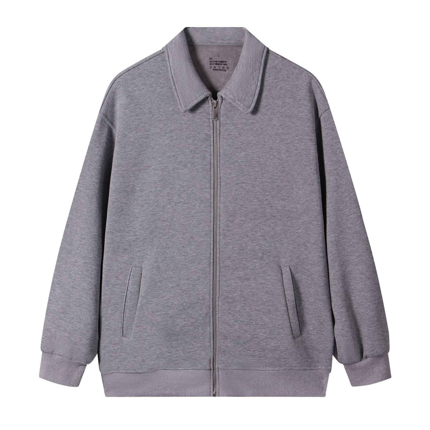 Japanese Retro Heavyweight 420g Silver Fox Fleece Solid Color Lapel Zip-up Jacket