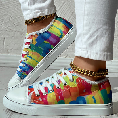 Melt Color Printed Tassel Hem Canvas Sneakers - Anklet Not Included - DropOnline.co