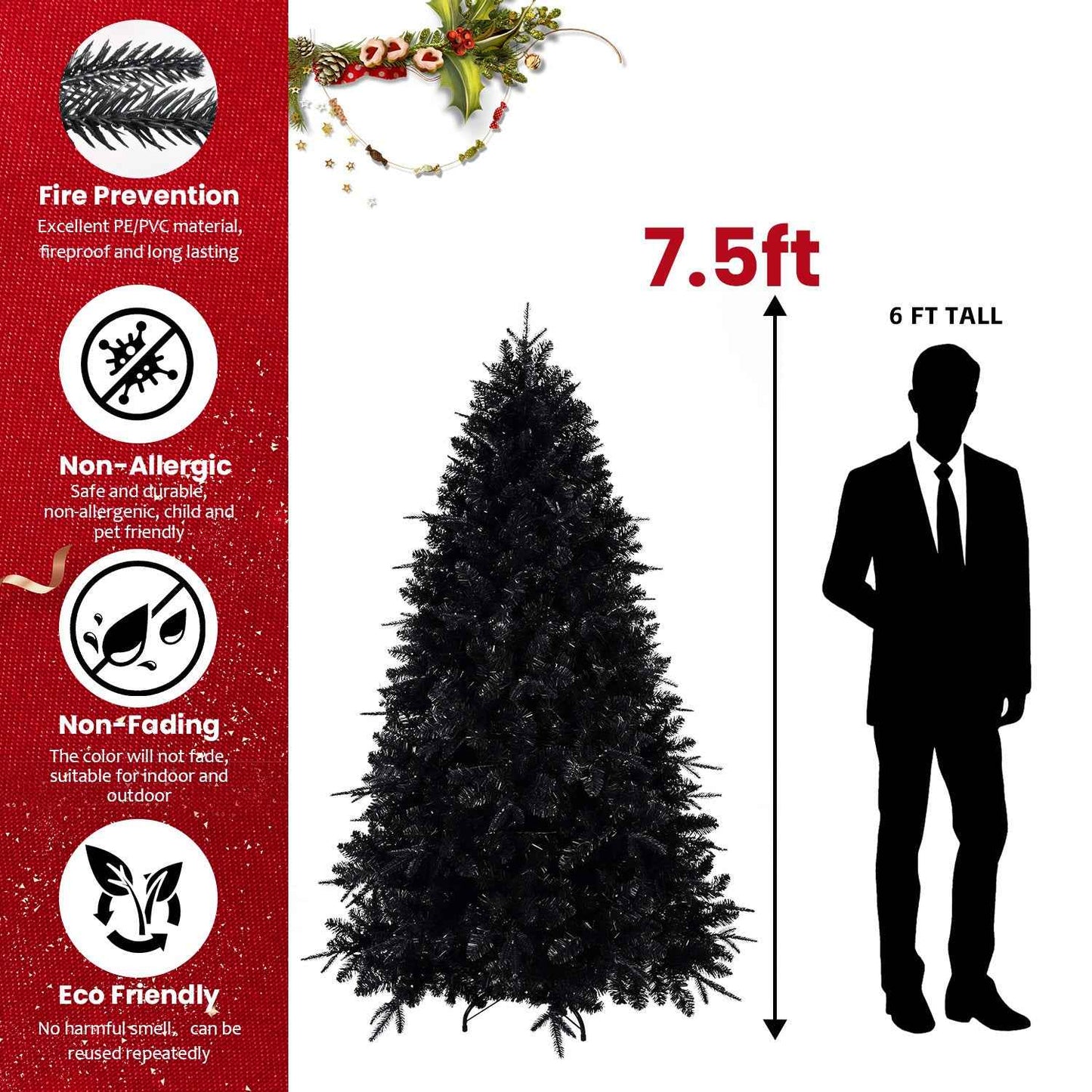 Prelit Black Christmas Tree with White Lights - PE&PVC Halloween & Xmas Tree - DropOnline.co