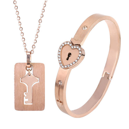 Fashion Jewelry Titanium Steel Couple Love Lock, Bracelet, Key Set, Necklace - DropOnline.co