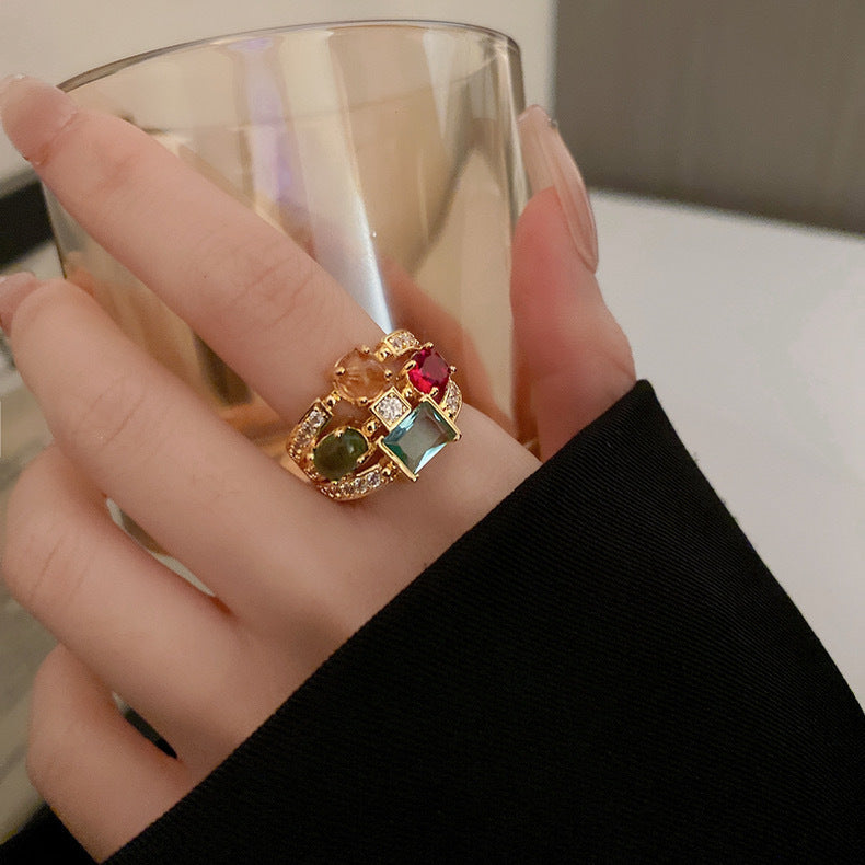 Zircon Geometric Ring - Multi-Layer Oval Open Design