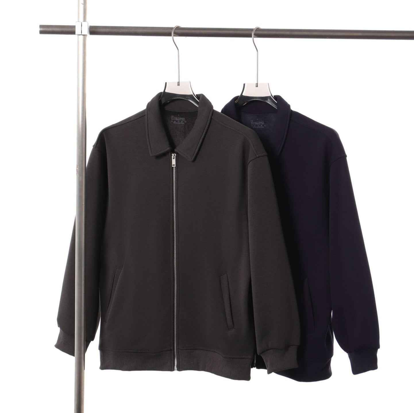 Japanese Retro Heavyweight 420g Silver Fox Fleece Solid Color Lapel Zip-up Jacket