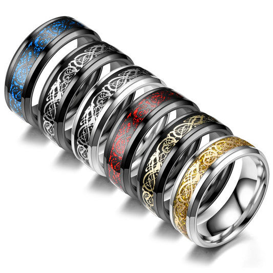 Stainless Steel Dragon Pattern Ring - Bold Statement Ring