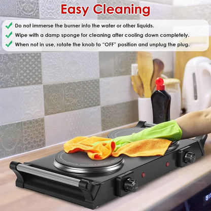 1800W Electric Double Burner Portable Heating Hot Plate Stove Countertop RV Hotplate With 5 Temperature Stepless Adjustments Portable Handles