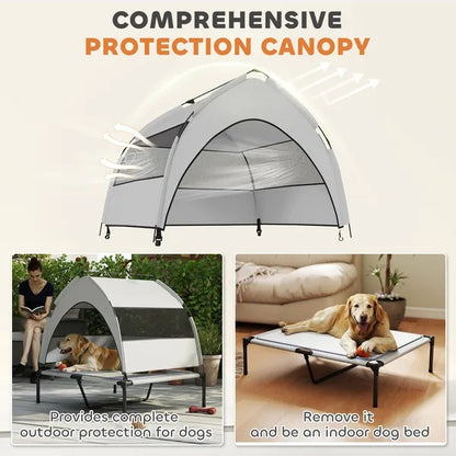 Elevated Dog Bed With Removable Canopy, Portable Outside Raised Pet Cot With Cooling Pad, Storage Bag - DropOnline.co