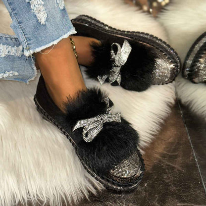 Fashion Bow Rhinestone Plus Size Women's Casual Shoes