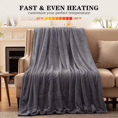 Heated Blanket Queen Size With Dual Zone Control - 10 Heat Settings Electric Throw Blanket With Automatic Shut Off Timer, Machine Washable Soft Flannel - DropOnline.co