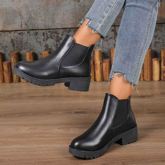 Black Chelsea Ankle Boots Women's Chunky Heel Martin Boots