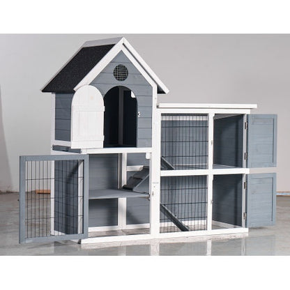 Large Outdoor Chicken Coop Cage Weatherproof 2-Story Chicken Coop  Rabbit Hutch, Wooden Indoor Outdoor Pet House With No-Leak Tray, Waterproof Roof  Pull-Out Tray 50.98 Lx 48.23 H, Grey, Blue - DropOnline.co