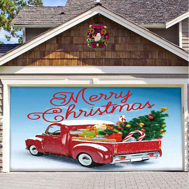 Christmas Garage Door Cover - Polyester Background Hanging Cloth Holiday Party Decoration - DropOnline.co