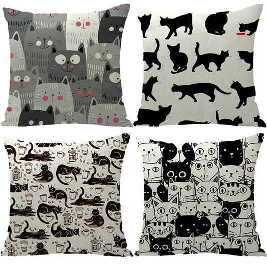 Home Halloween Linen Pillowcase Cat Cushion Cover - Spooky Seasonal Decoration