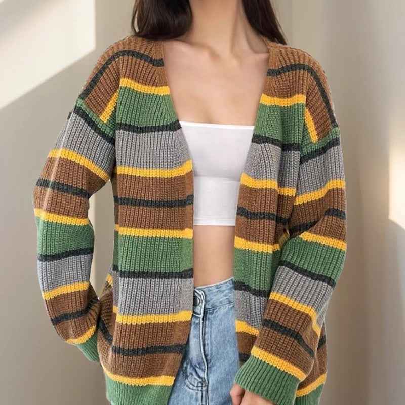 Fashion Women's Wear Striped Casual Cardigan Sweater