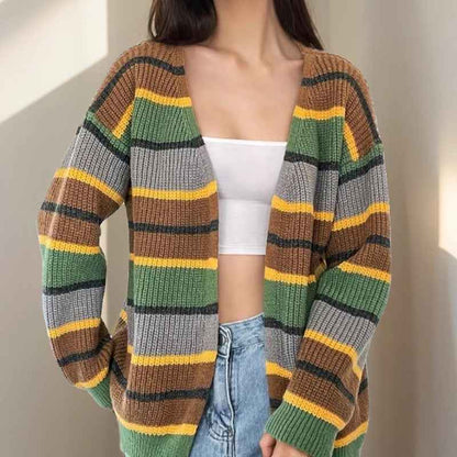 Fashion Women's Wear Striped Casual Cardigan Sweater