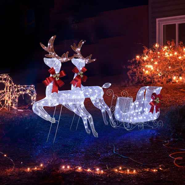 211X27.5X100cm Deer Sled - White Light Powder Mesh Christmas Reindeer Decoration - DropOnline.co