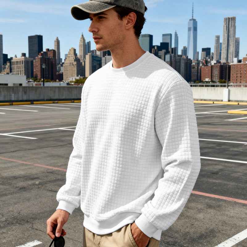 Loose Casual Men's Simple Sporty Jacquard Round-neck Long-sleeved Sweatshirt