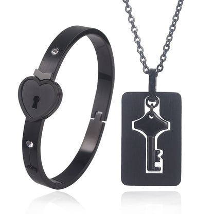 Fashion Jewelry Titanium Steel Couple Love Lock, Bracelet, Key Set, Necklace - DropOnline.co
